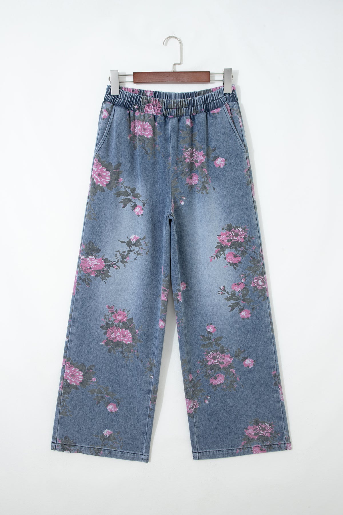 Floral Print Elastic Waist Jeans