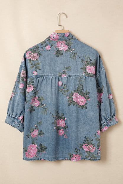 Blue Floral Denim Shirt