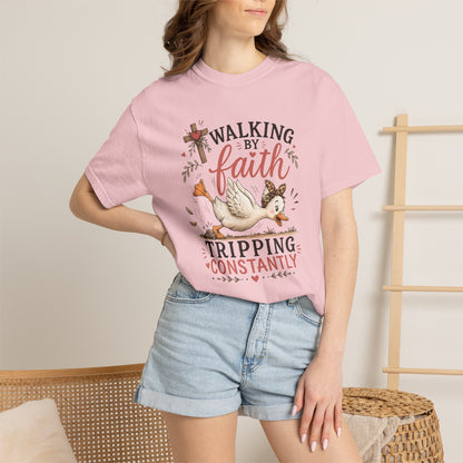 Walking by Faith T-Shirt — 'Tripping Constantly' Christian Graphic Tee