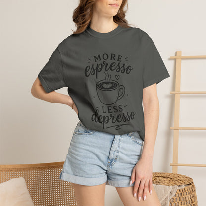 T-Shirt — "More Espresso Less Depresso" Coffee Graphic Tee