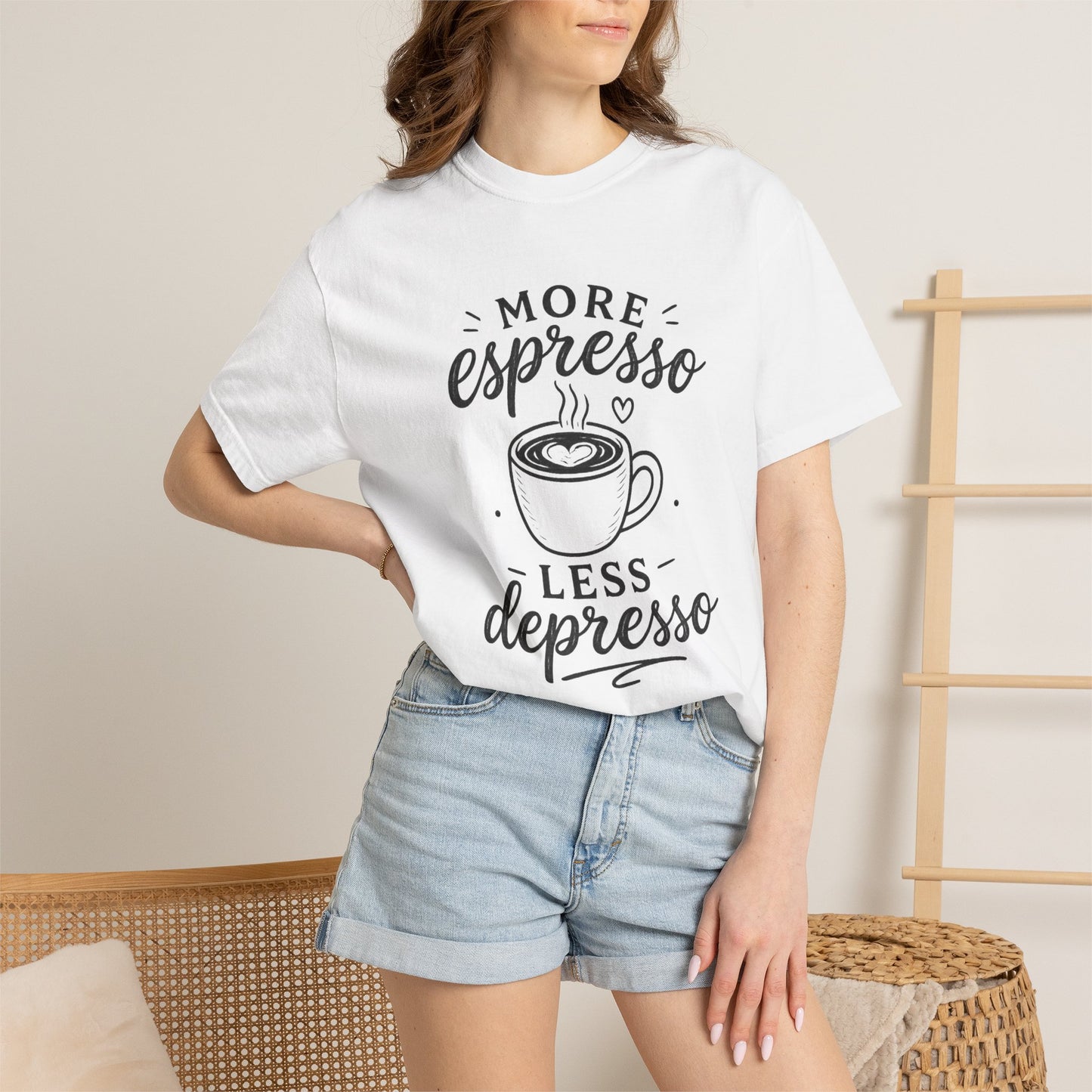 T-Shirt — "More Espresso Less Depresso" Coffee Graphic Tee