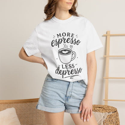 T-Shirt — "More Espresso Less Depresso" Coffee Graphic Tee