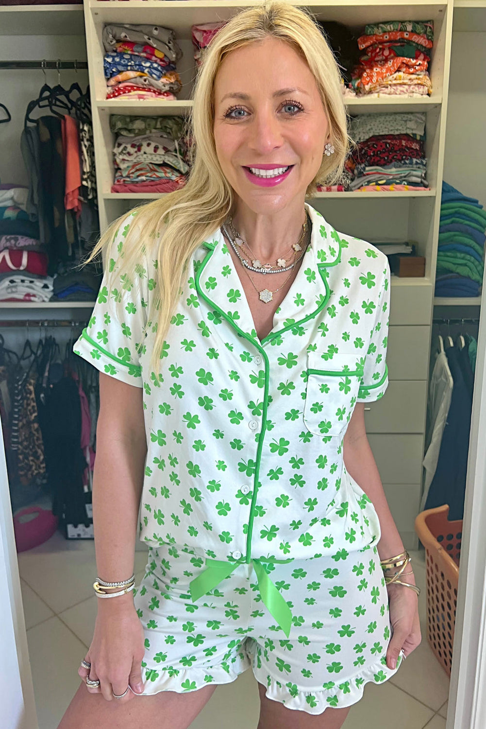 Bow Ruffled Shorts Pajama Set