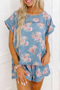 Floral Denim 2pcs Shorts Set