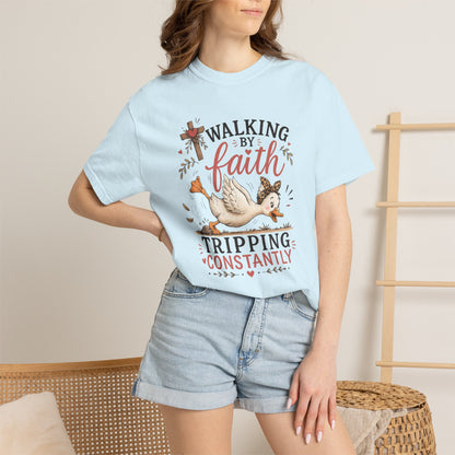 Walking by Faith T-Shirt — 'Tripping Constantly' Christian Graphic Tee