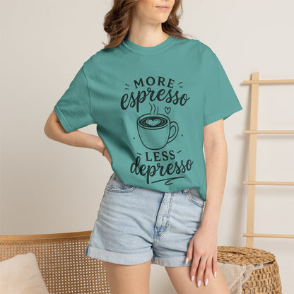 T-Shirt — "More Espresso Less Depresso" Coffee Graphic Tee