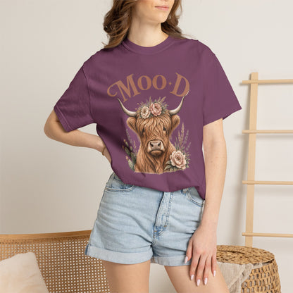 Highland Cow 'Moo·d' Floral Graphic T-Shirt