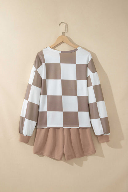 Checkered Long Sleeve Top/Shorts 2pcs Set