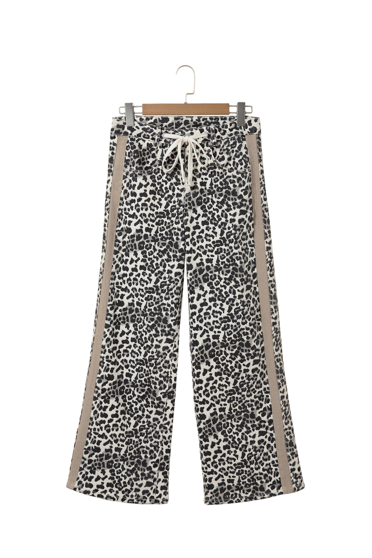 Leopard Print Drawstring Waist Straight Leg Jeans