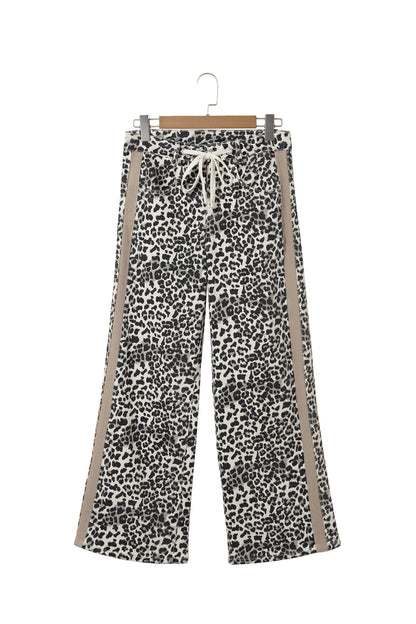 Leopard Print Drawstring Waist Straight Leg Jeans