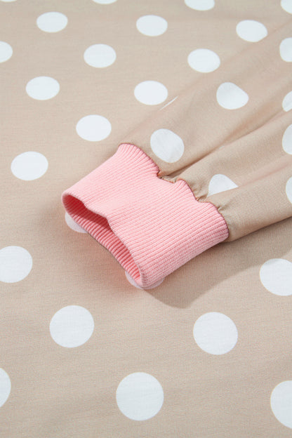 Polka Dot Long Sleeve Top Drawstring Pants Set