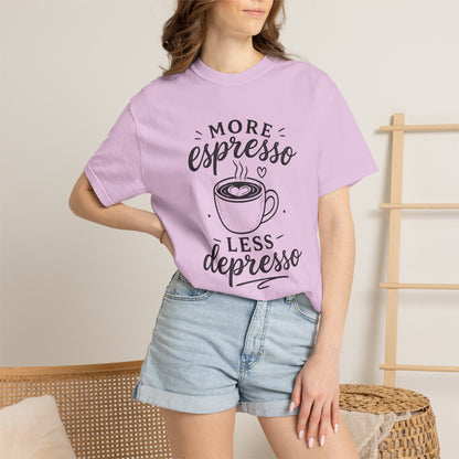 T-Shirt — "More Espresso Less Depresso" Coffee Graphic Tee