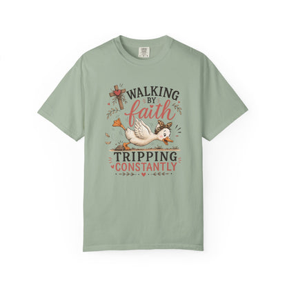 Walking by Faith T-Shirt — 'Tripping Constantly' Christian Graphic Tee