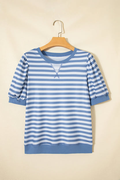 Stripe Bubble Sleeve T Shirt