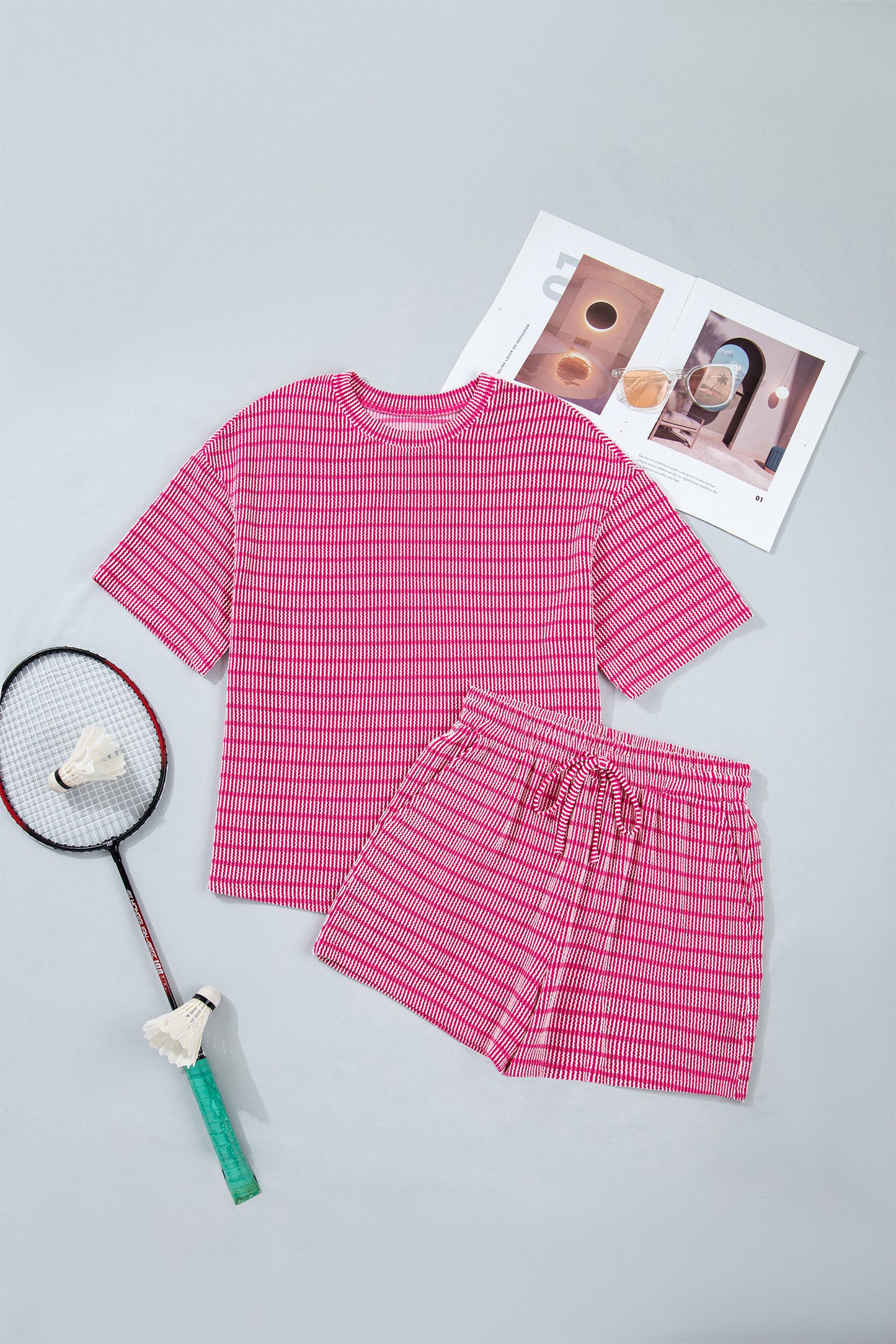 Stripe Raised Rib 2pcs Short Set