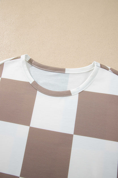 Checkered Long Sleeve Top/Shorts 2pcs Set