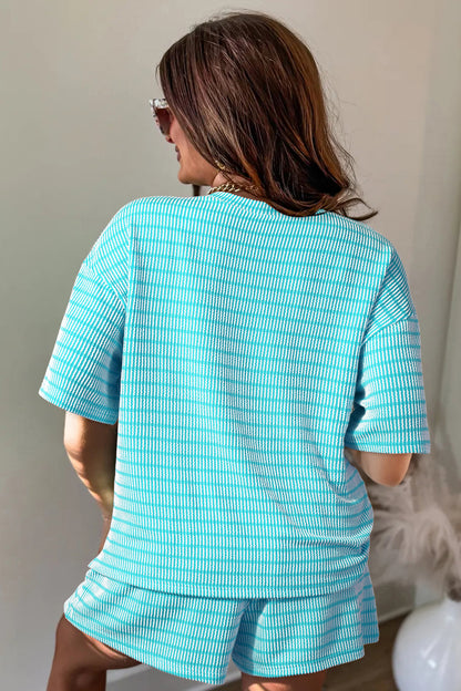 Stripe Raised Rib 2pcs Short Set