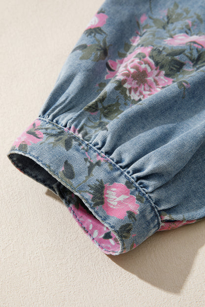 Blue Floral Denim Shirt
