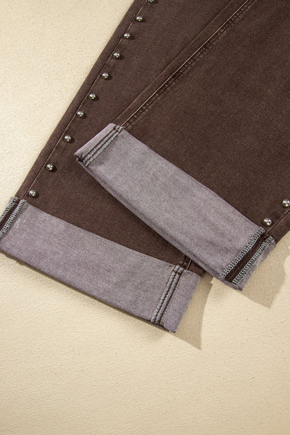 Black Studded Detail Straight Leg Casual Loose Jeans