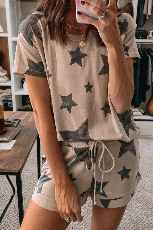 Khaki Camo Star Print Lounge Set