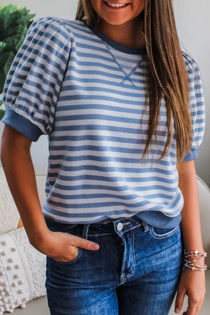 Stripe Bubble Sleeve T Shirt