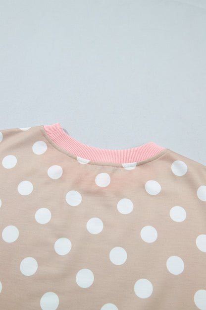 Polka Dot Long Sleeve Top Drawstring Pants Set