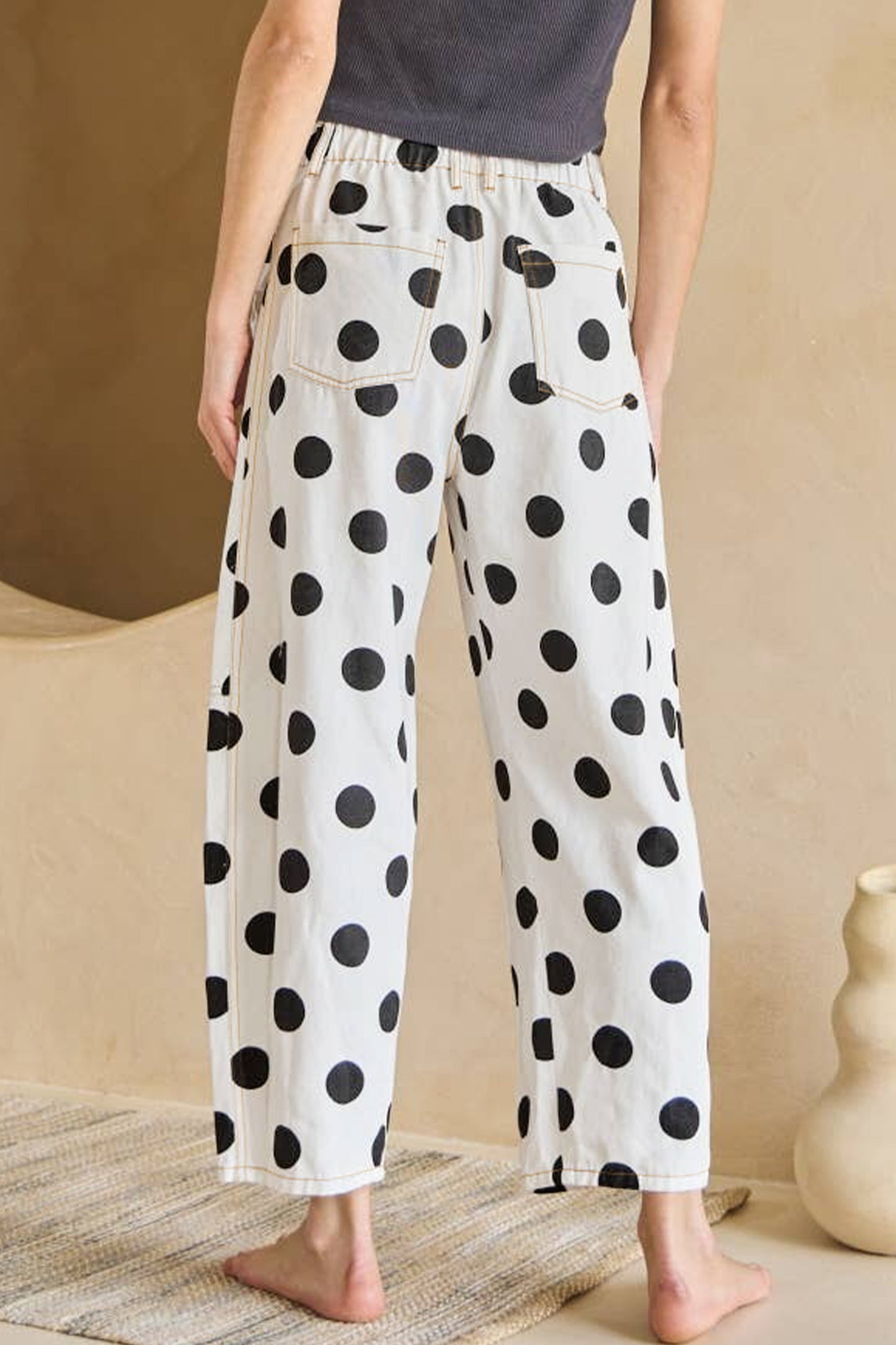 Polka Dot Bow Pocket Barrel Jeans