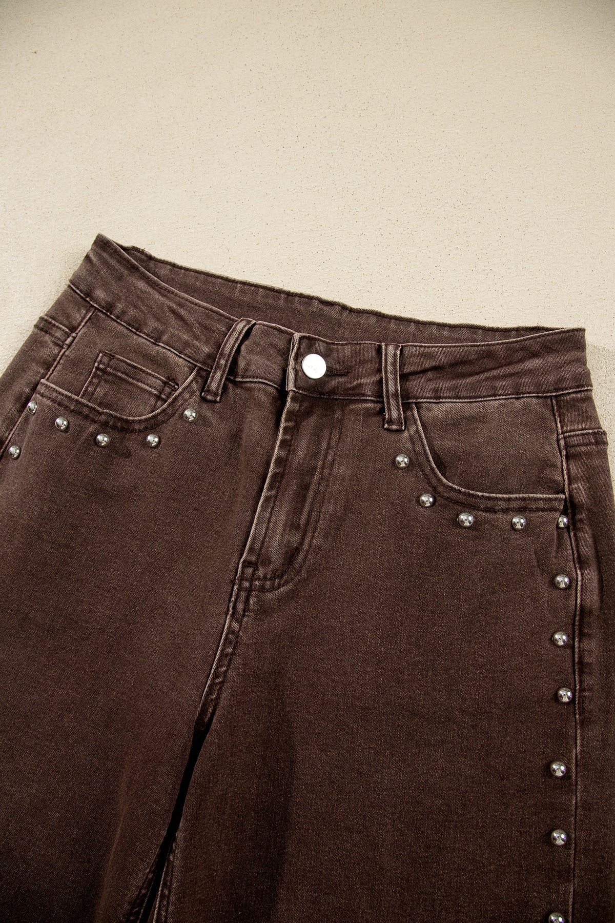 Black Studded Detail Straight Leg Casual Loose Jeans
