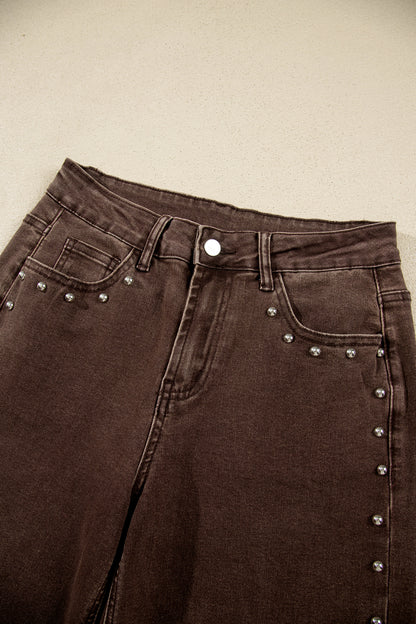 Black Studded Detail Straight Leg Casual Loose Jeans