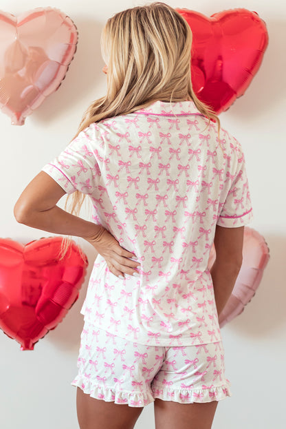 Bow Ruffled Shorts Pajama Set