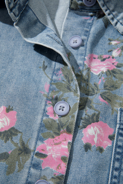 Blue Floral Denim Shirt