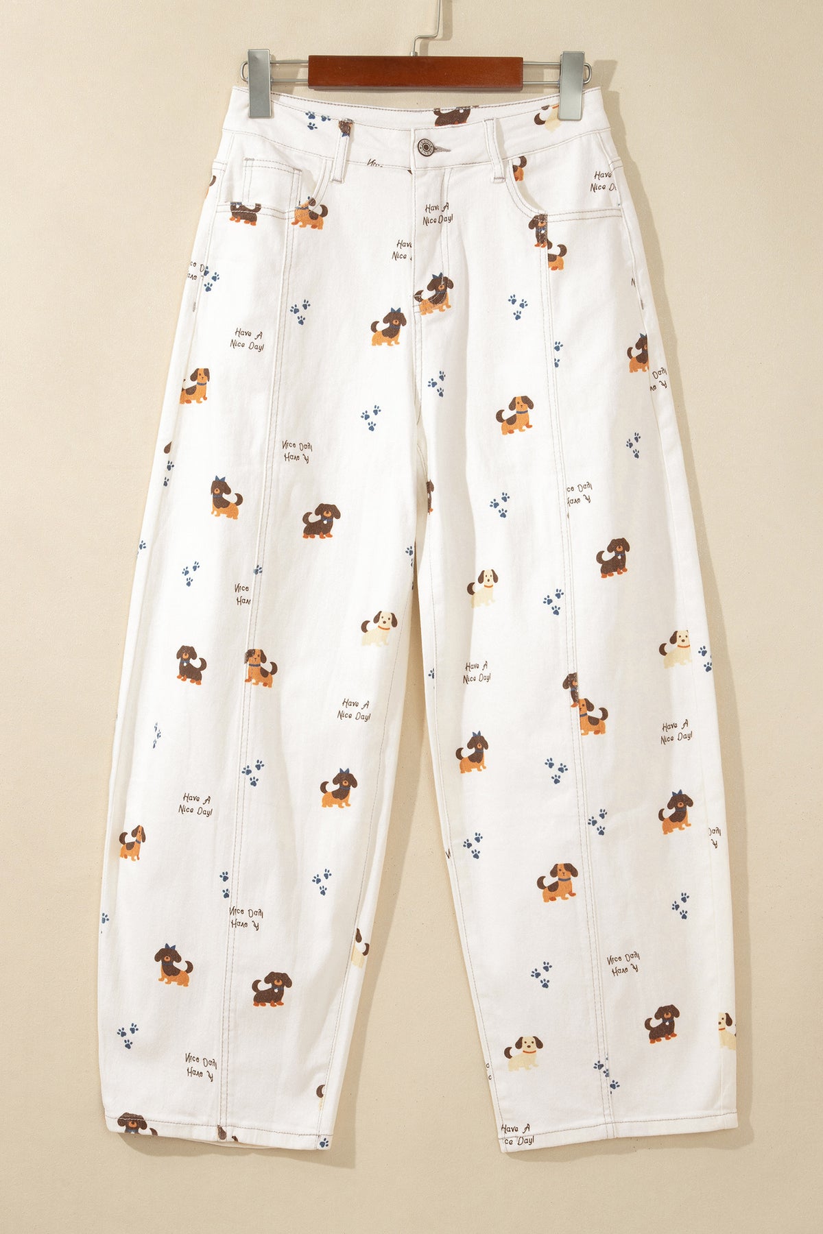 Dog Print Wide Leg Jeans
