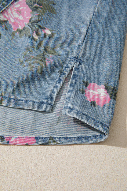 Blue Floral Denim Shirt