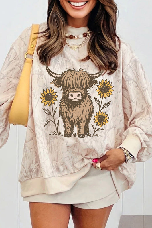 Western Print Camo Highland Cow Sweatshirt