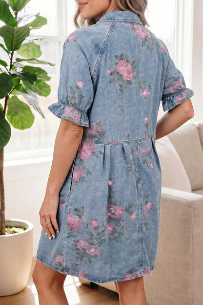 Floral Print Denim Dress