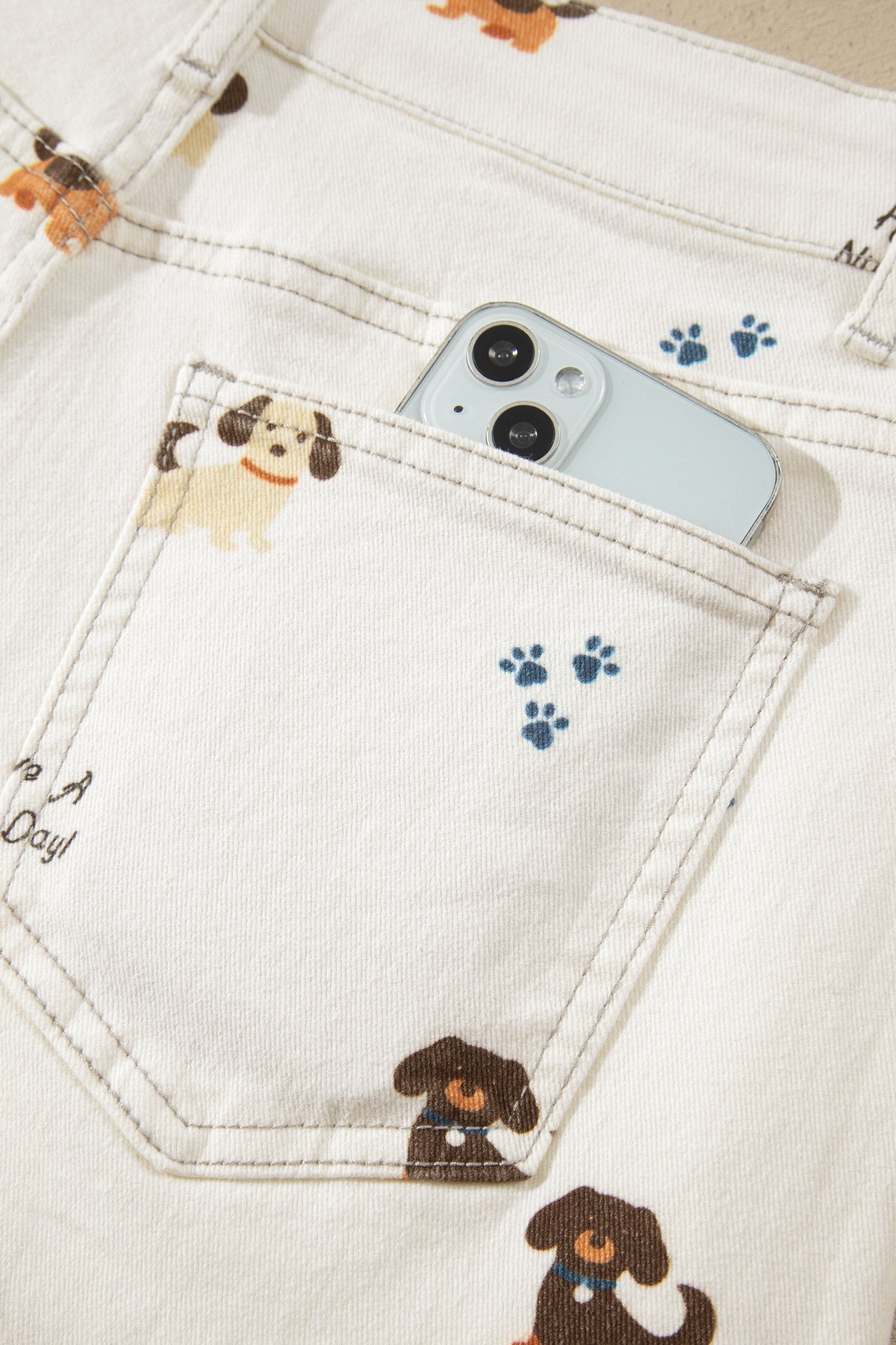 Dog Print Wide Leg Jeans