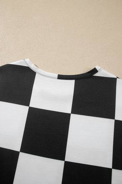 Checkered Long Sleeve Top/Shorts 2pcs Set