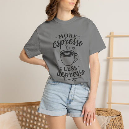 T-Shirt — "More Espresso Less Depresso" Coffee Graphic Tee