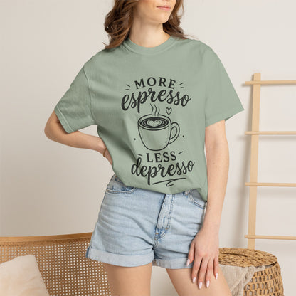 T-Shirt — "More Espresso Less Depresso" Coffee Graphic Tee
