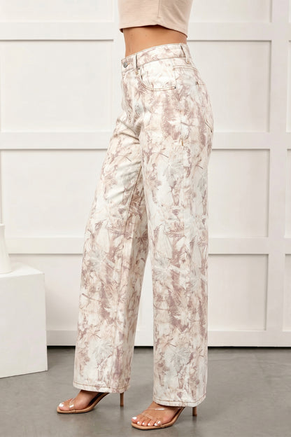 Khaki Woodland Camo Tummy Control Denim Wide Leg Jeans