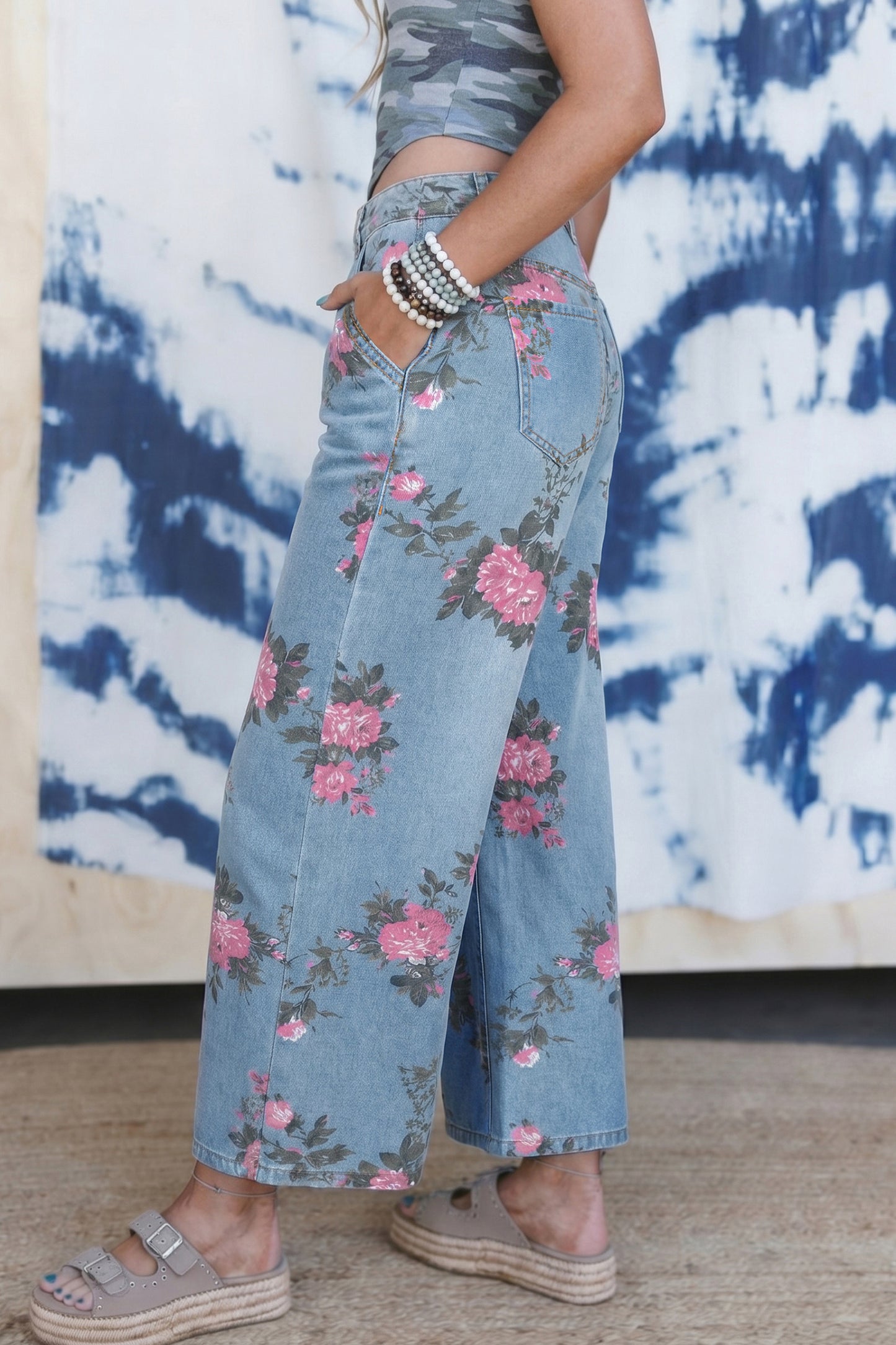 Floral Print Bootcut Jeans