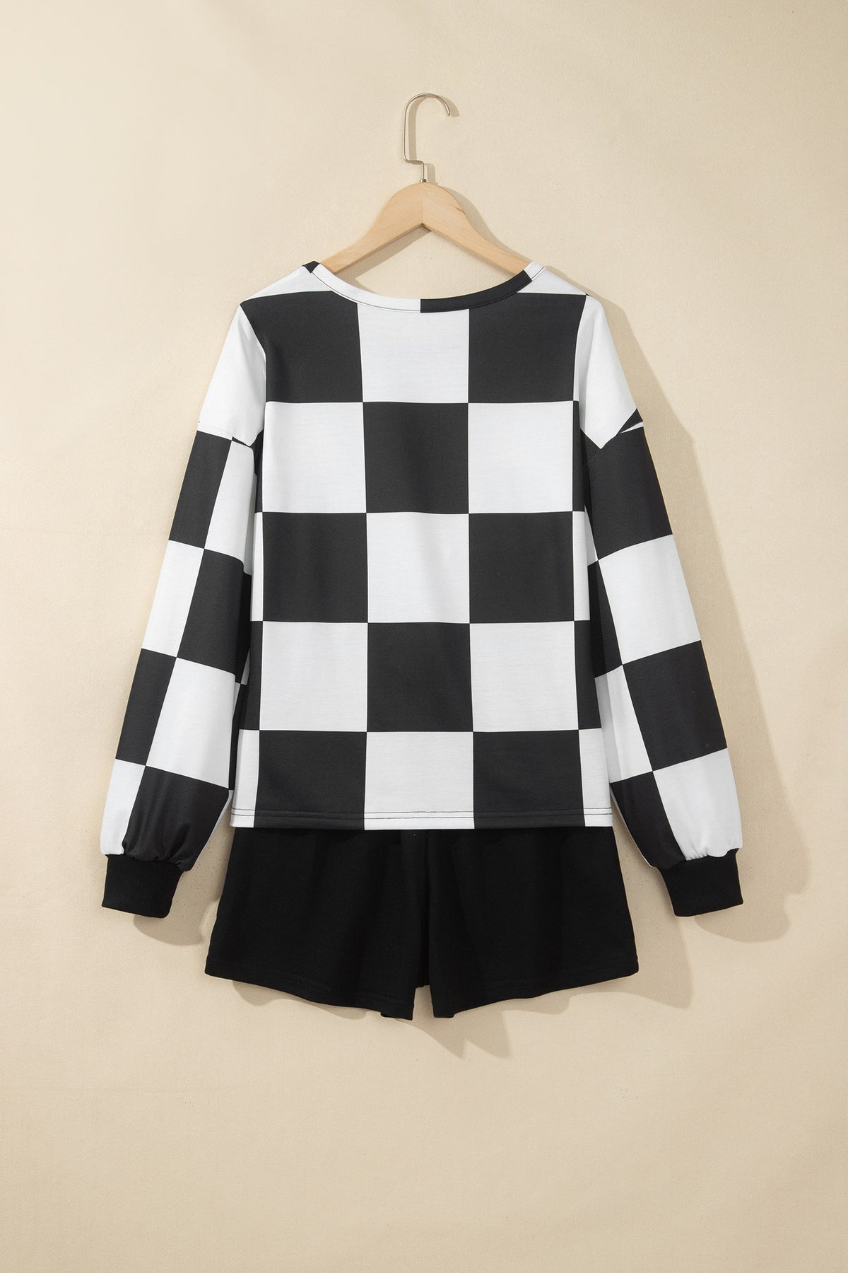 Checkered Long Sleeve Top/Shorts 2pcs Set
