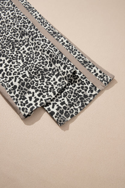 Leopard Print Drawstring Waist Straight Leg Jeans