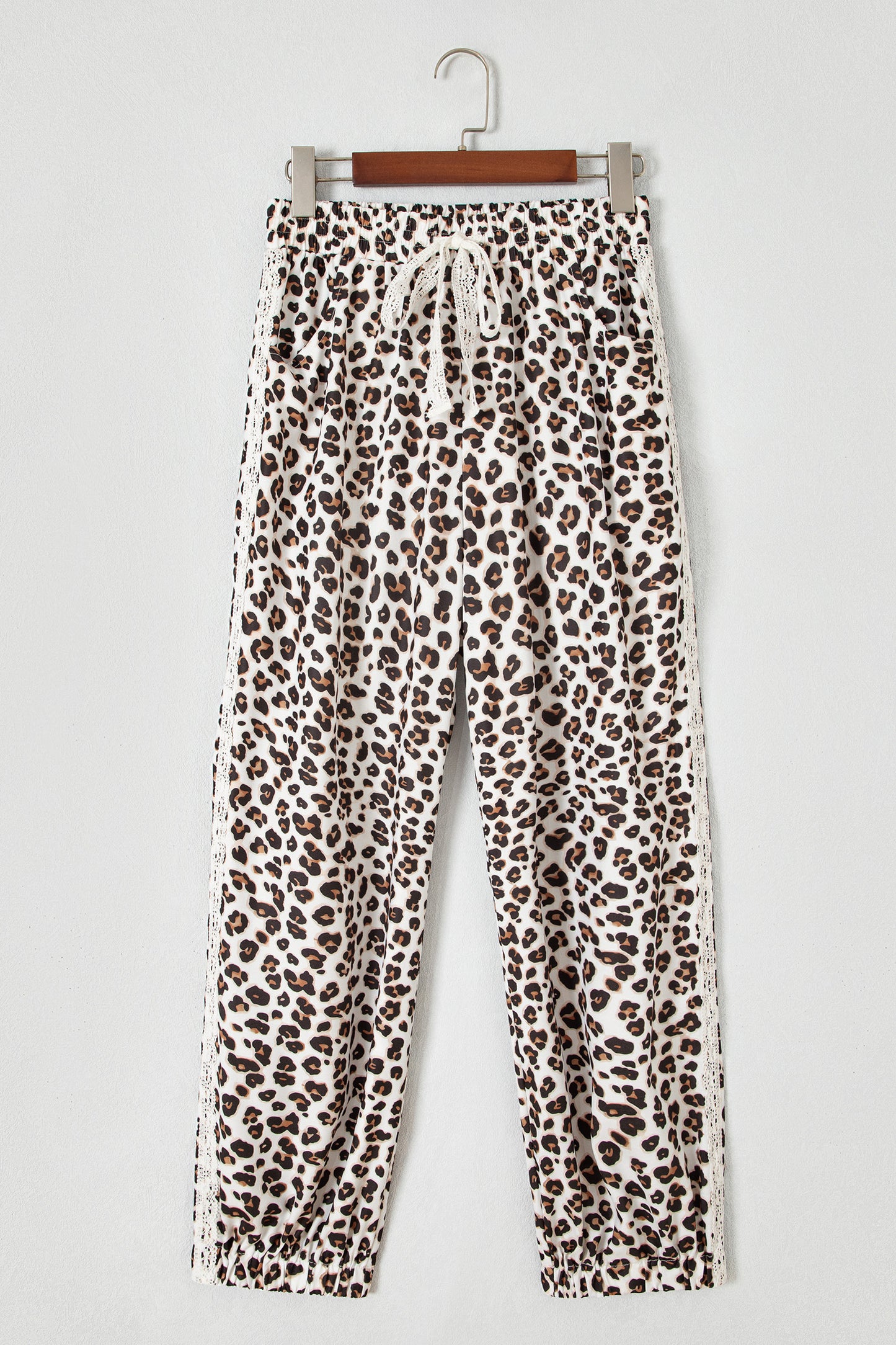 Black Leopard Print Ankle-Length Elastic Waist Pants