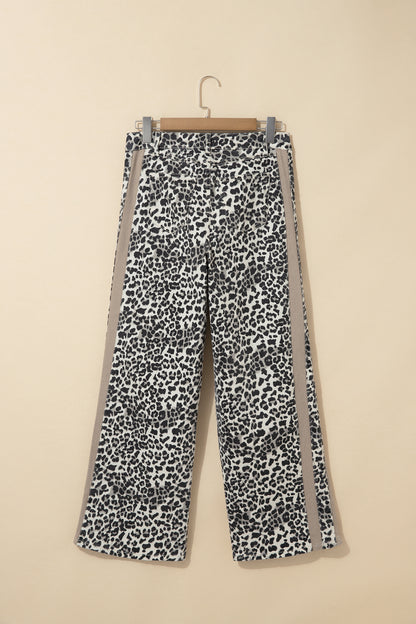 Leopard Print Drawstring Waist Straight Leg Jeans