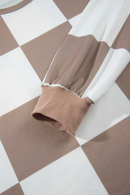 Checkered Long Sleeve Top/Shorts 2pcs Set