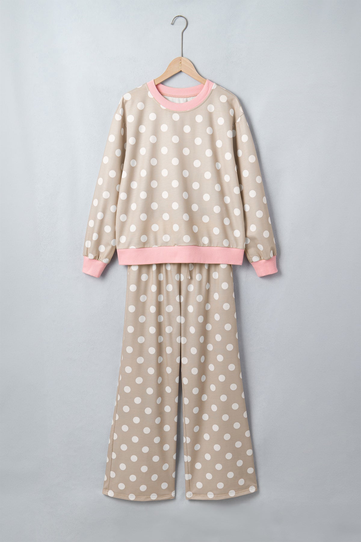 Polka Dot Long Sleeve Top Drawstring Pants Set
