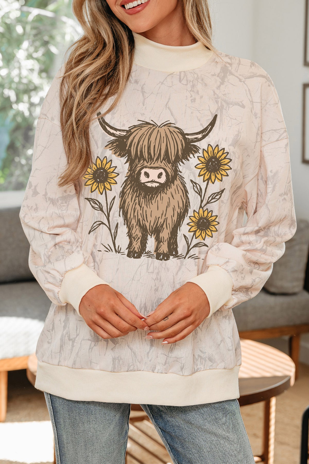 Western Print Camo Highland Cow Sweatshirt