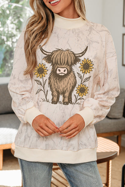 Western Print Camo Highland Cow Sweatshirt