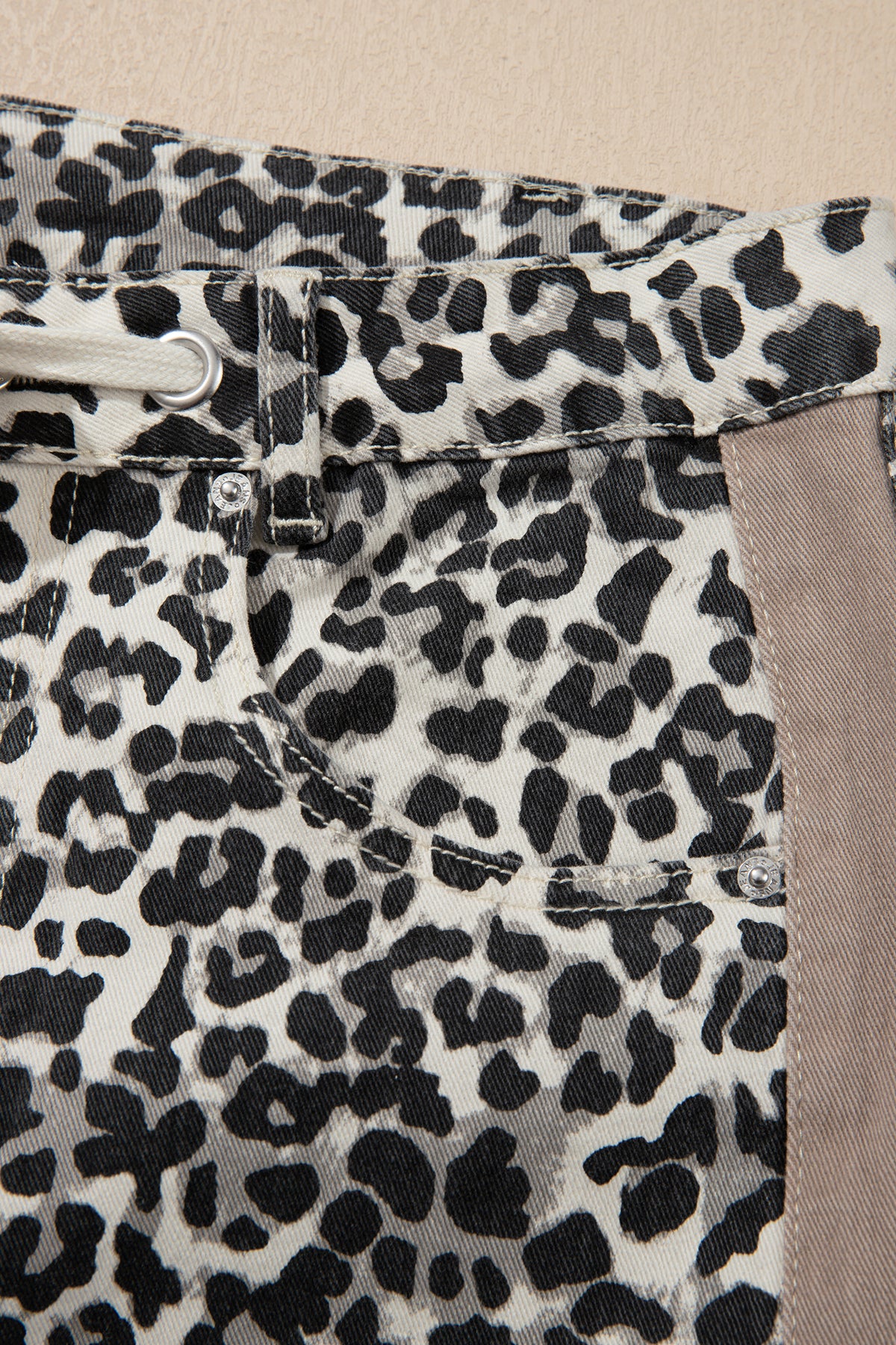 Leopard Print Drawstring Waist Straight Leg Jeans